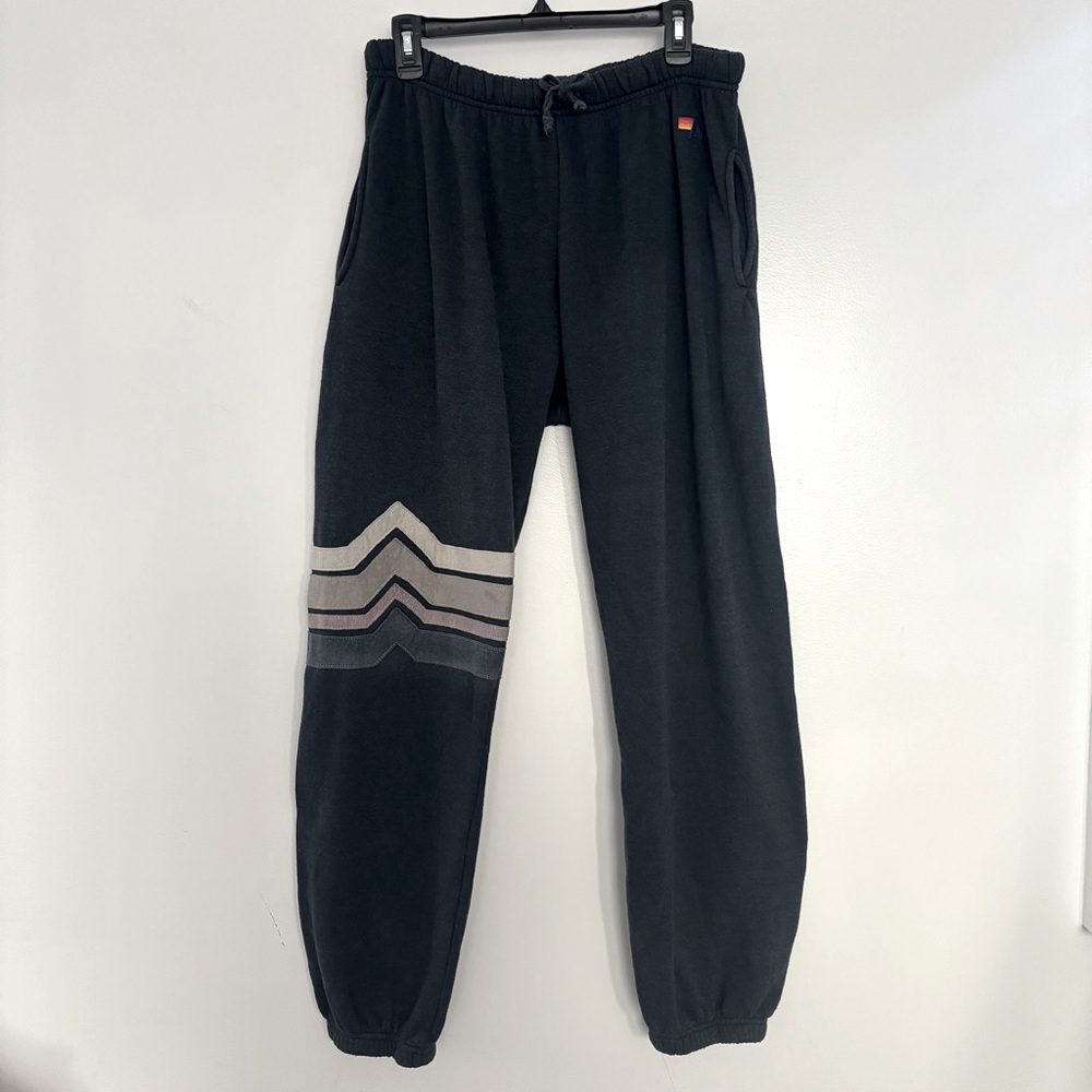 Aviator Nation Black Fleece Sweatpants with Gray Stripes Size XL